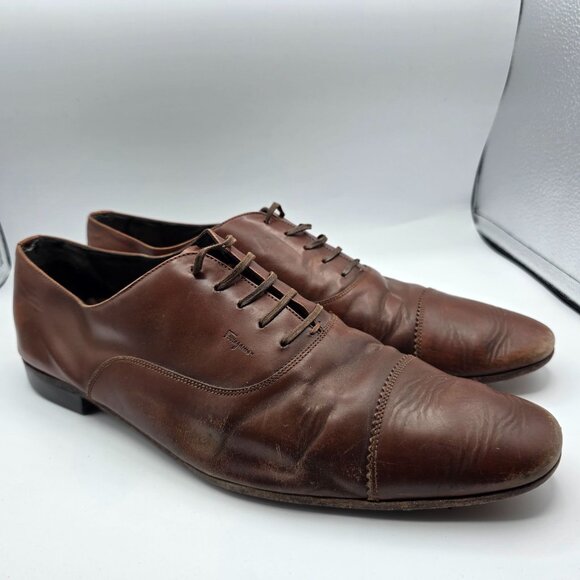 Salvatore Ferragamo Mens Size 13 Brown Oxford Cap Toe Dress Shoes Casual Work - Picture 1 of 13